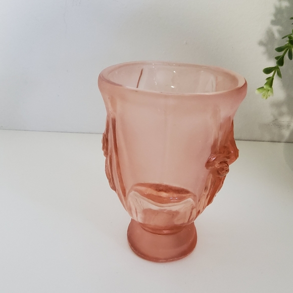 Vintage Pink Frosted Depression Glass Vase - Picture 4 of 7